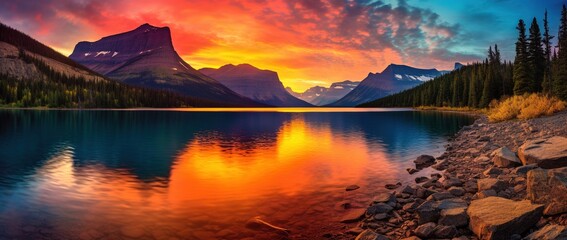 Majestic sunset in Glacier National Park, Montana, USA.