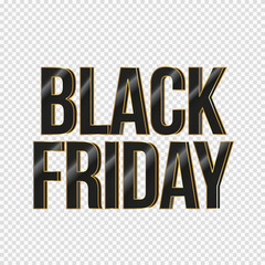 3D Black Friday Black Gold Black Friday Text Isolated on Transparent Background Shining Alphabet Black Friday Creative Text Element November 2022 Super Sale Vector Design Background Big Sale