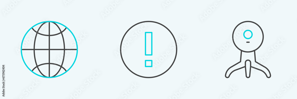 Poster set line web camera, social network and information icon. vector