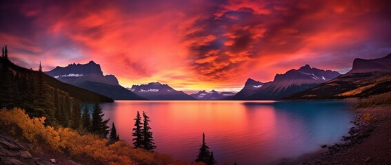 Majestic sunset in Glacier National Park, Montana, USA.