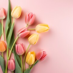 beautiful pink tulips on pink background. Generative AI