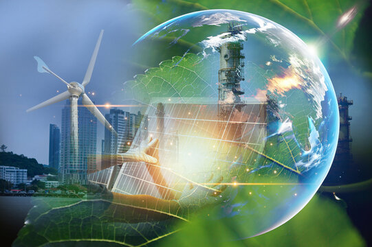 Concept of protecting the environment. Renewable energy. Sustainable alternative energy sources. Green energy innovation, green world