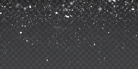 Seamless realistic falling snow or snowflakes. Isolated on transparent background
