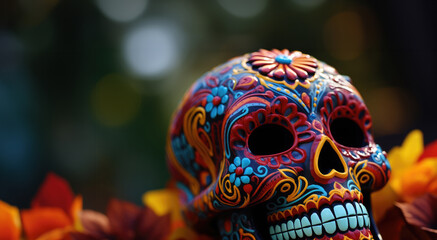 Mexican folk art, a Day of the Dead Calavera skeleton figure. Generative Ai.