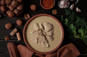 Satsivi, chicken in walnut sauce Baghe , cold dish, Georgian cuisine, homemade, no people,