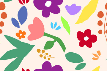 Flowers doodle seamless pattern. Abstract florals vector for background, wallpaper, textille, wrapping paper, cover, and more