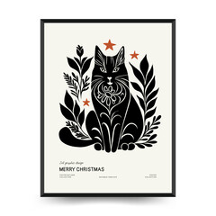 Merry Christmas and Happy New Year vertical flyer or poster template. Modern trendy Matisse minimal style. Hand drawn design for wallpaper, wall decor, print, postcard, cover, template, banner.