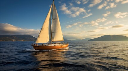 Fototapeta premium Sailboat gliding on a tranquil sea scenic view