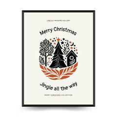 Merry Christmas and Happy New Year vertical flyer or poster template. Modern trendy Matisse minimal style. Hand drawn design for wallpaper, wall decor, print, postcard, cover, template, banner.