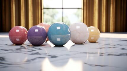 Pastel color marble elegant balls on a marble table