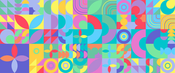 Colorful geometric mosaic seamless pattern illustration with creative abstract shapes.