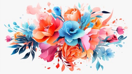 Colorful watercolor bouquet of flowers clipart with white background