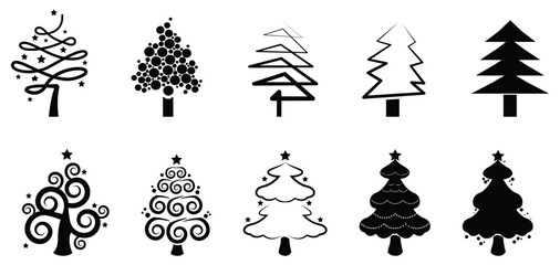 Fototapeta na wymiar Set of different design christmas trees