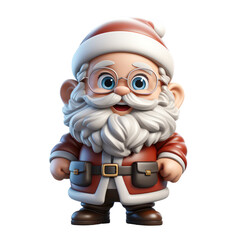 Cute 3D Santa Claus mascot rendered realistically with a transparent background in PNG format.