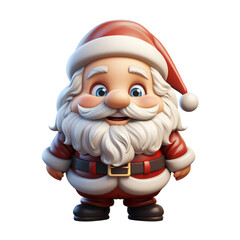 Cute 3D Santa Claus mascot rendered realistically with a transparent background in PNG format.