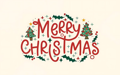 "merry Christmas" text with Christmas clipart Generative AI