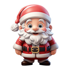 Realistic 3D rendering of a lovable Santa Claus mascot. Transparent background in PNG.