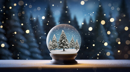 Fototapeta na wymiar Winter Christmas Ball Decoration with Snowy Tree and Sparkling Lights Festive Image