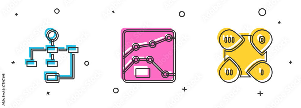 Poster set hierarchy organogram chart, graph, chart, diagram and infographic element icon. vector