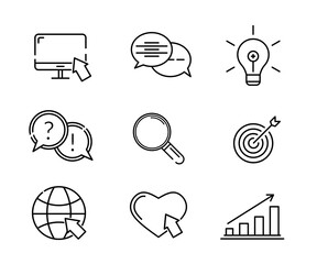 A set of marketing icons with simple lines