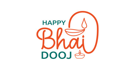 Happy Bhai Dooj Handwritten calligraphy text with monoline style. Hindu festival which celebrates the love between a brother and sister.Vector illustration