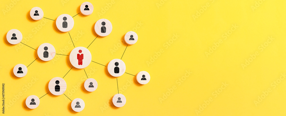 Aufkleber hr human resources management concept. manager icon on wooden block with connection link network for