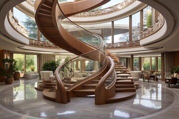 design a room with a stair case that wrap arround a cent