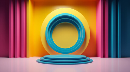 Colorful 3D podium stage display mockup decorate template for place product advertising.