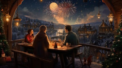 New years eve fireworks - obrazy, fototapety, plakaty