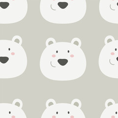 Seamless pattern with Arctic and Antarctic animals, decor elements. Cartoon Character - polar bear. Colorful vector flat for kids. hand drawing. baby design for fabric, print, wrapper, textile