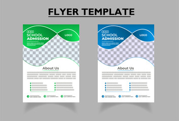 School Admission flyer | Kids back to school education open for registration admission flyer poster template | Abstract shapes admission flyer | Green and Blue Gradients |