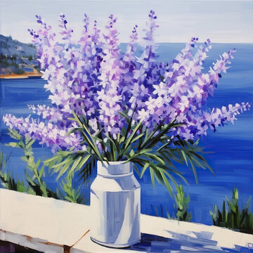 Oil painting. Bouquet of lavender