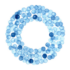 Cute round frame for your text. Watercolor pattern in polka dot style. Grunge texture. Chaotic confetti dots.