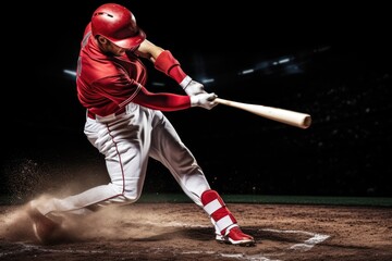 Baseball player hitting ball with bat
