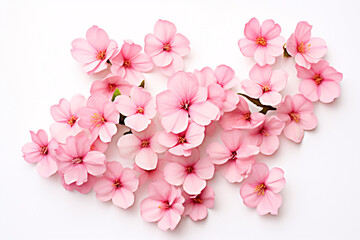 Fototapeta na wymiar Group of Pink Flowers Gracefully Separated on a Crisp White Background.