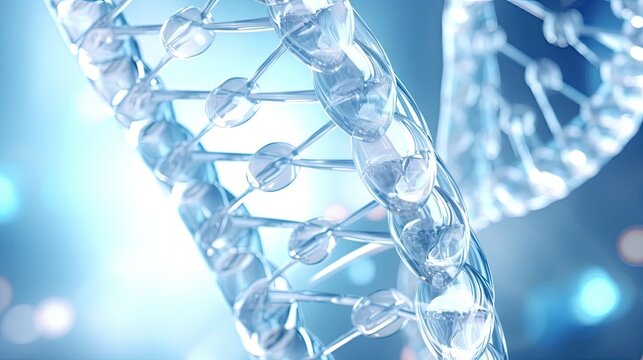 Futuristic Rotating White DNA Strand with Genetic Codes and abstract geometry. Seamless looping animation of rotating DNA strands. Animation rotation of model DNA spiral from glass and crystal, or