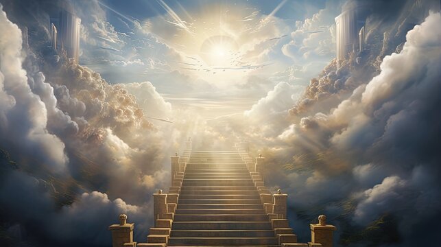 Stairway through the clouds to the heavenly light. Stairway to heaven