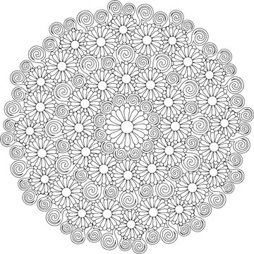 Floral Flower Mandala Adult Coloring Page Intricate Stress-free line art holiday Christmas 