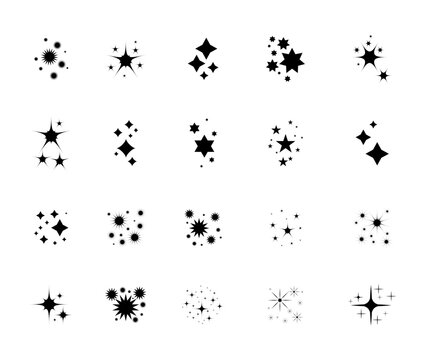 A set of shining and glowing stars, sparkle star icons,
and stars with festive decoration particles create an abstract staright effect. Twinkling stars, 
in this vector illustration.