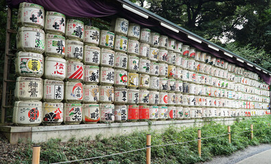 Traditional Sake Barrels at Meiji Jingu Shrine - obrazy, fototapety, plakaty