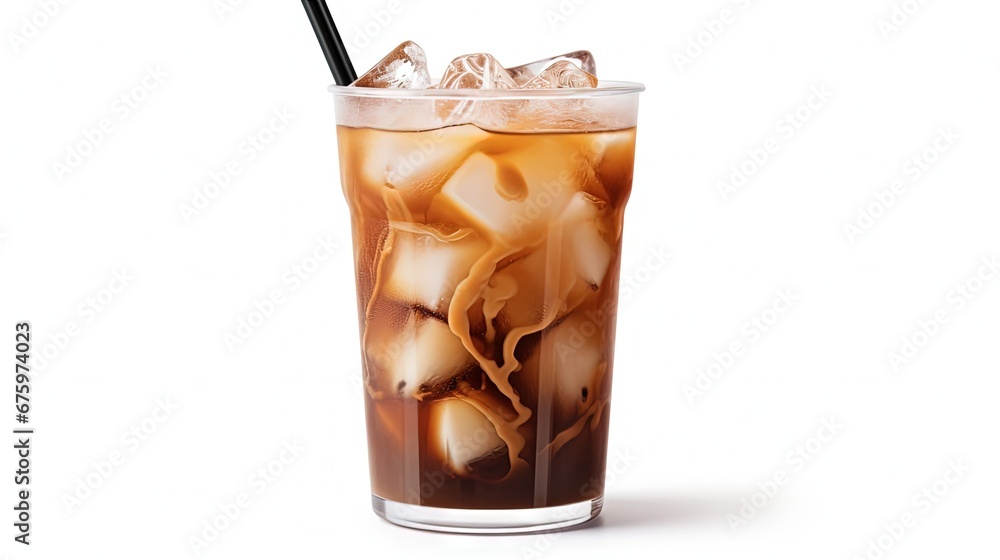 Poster iced coffee with brown straw isolated on white background including clipping path