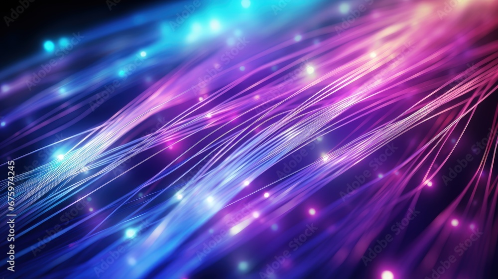 Poster glowing fiber optic strings. suitable for technology, internet and computer themes. 3d illustration