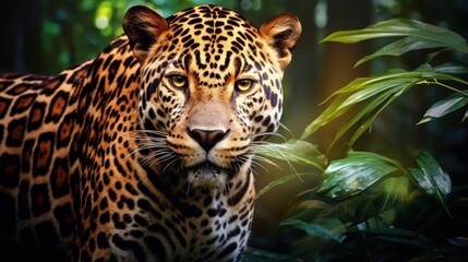 Leopard jaguar, wildlife background poster
