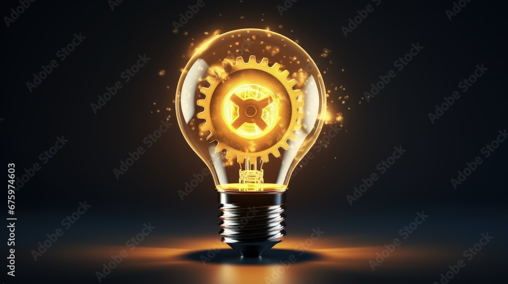 Aufkleber idea development concept icon. lightbulb with gear symbol. creative process icon.