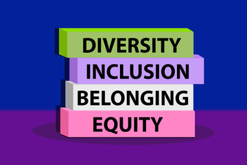 Diversity,  inclusion, Belonging, Equity- words on blocks.  word Diversity on gradient background. Business, diversity concept.