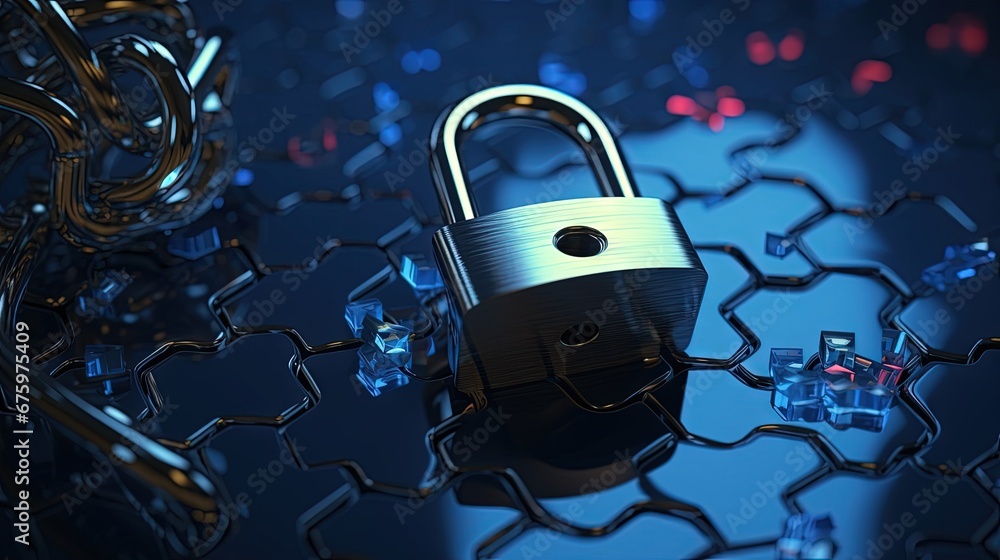 Aufkleber GDPR concept illustration. General Data Protection Regulation, the protection of personal data. Data and chain with lock. 3d render illustration.