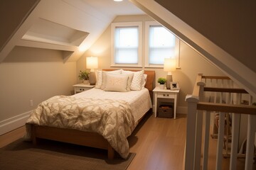 Transform an attic space with a staircase into a cozy guest bedroom