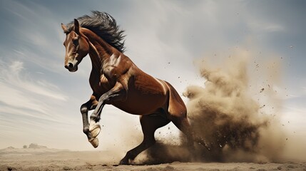 Horse buck and kick out, Horses hoof kick attack - obrazy, fototapety, plakaty