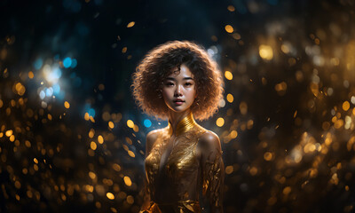 Asian woman with a golden dress