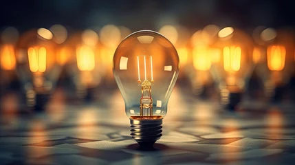 Foto op Plexiglas Glowing lightbulb standout from other lightbulbs. Emerging idea, good idea, new idea concept © HN Works